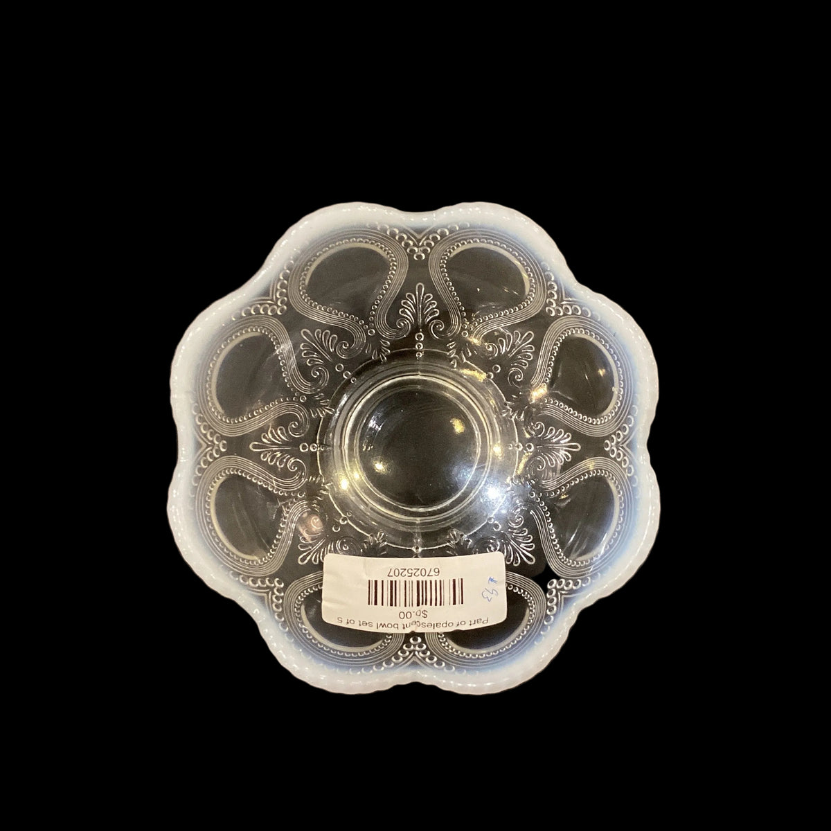 Rare Vintage White Opalescent Clear Ombré Bowl Set of 5 (Includes 1pc Large and 4pc Small Berry Bowls)