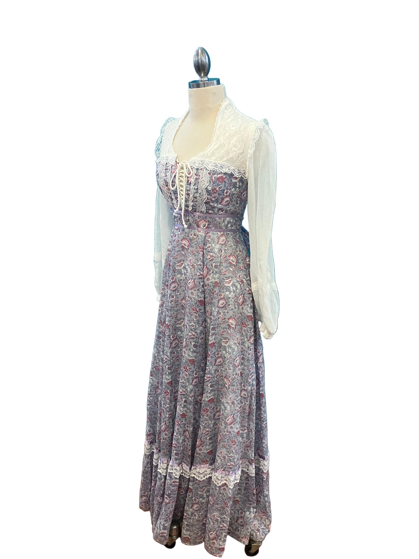 Vintage Purple Gunne Sax Dress w/ Pink Floral Pattern