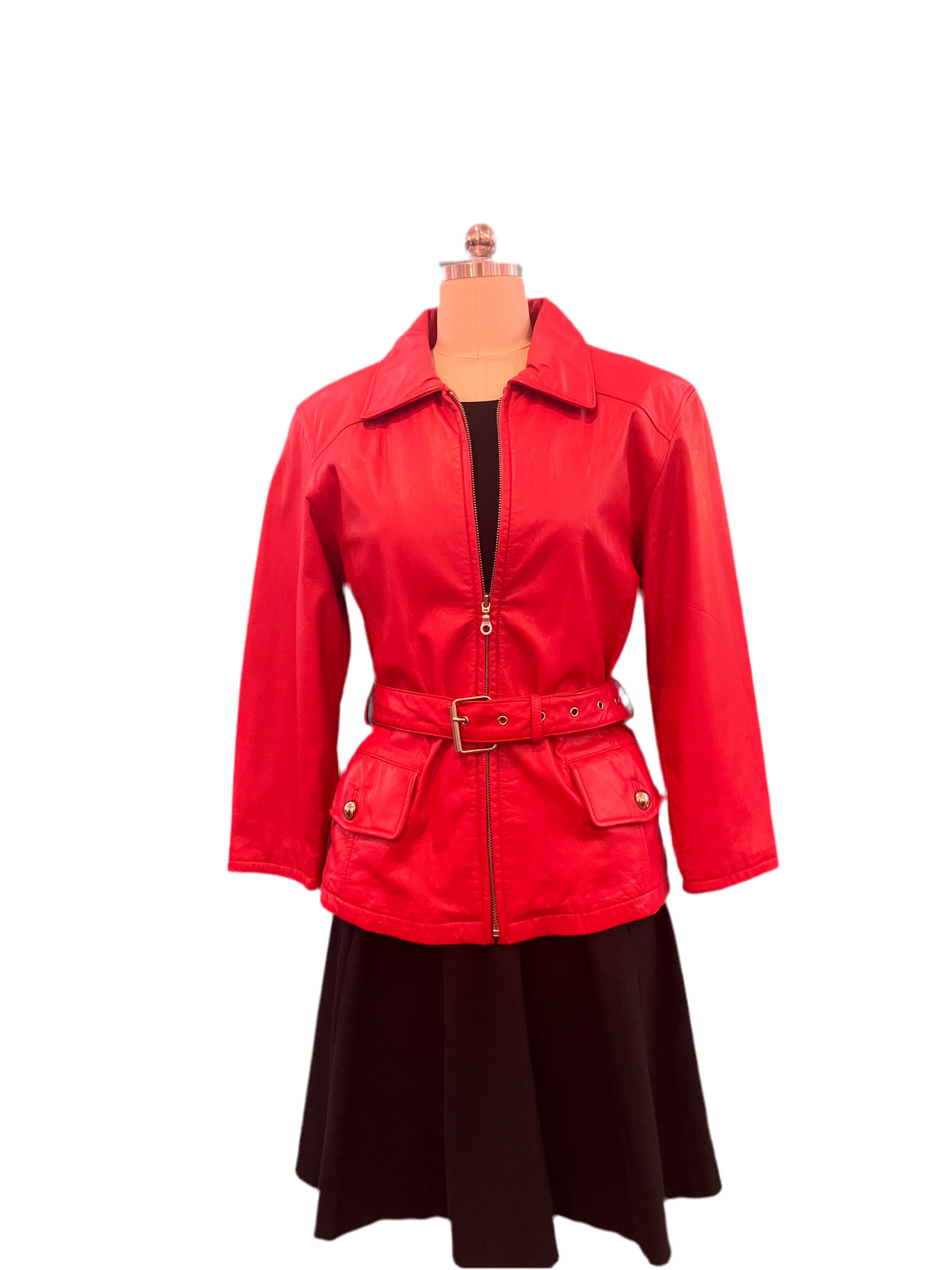 Vintage Maxima Leather Red Belted Jacket