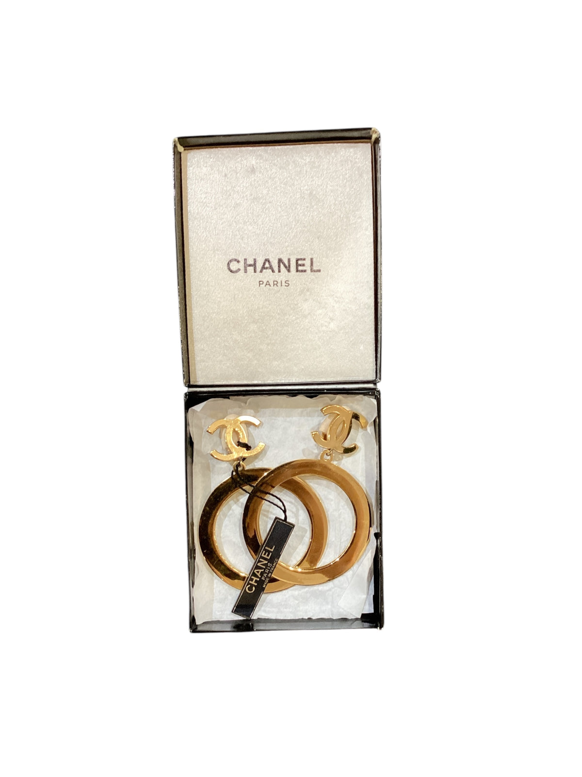 Rare Vintage CHANEL CC Earrings 18k Gold Plated Autumn 1994 Collection Clip On Earrings With Original Box and Tags Made in France Comfort Backing Added