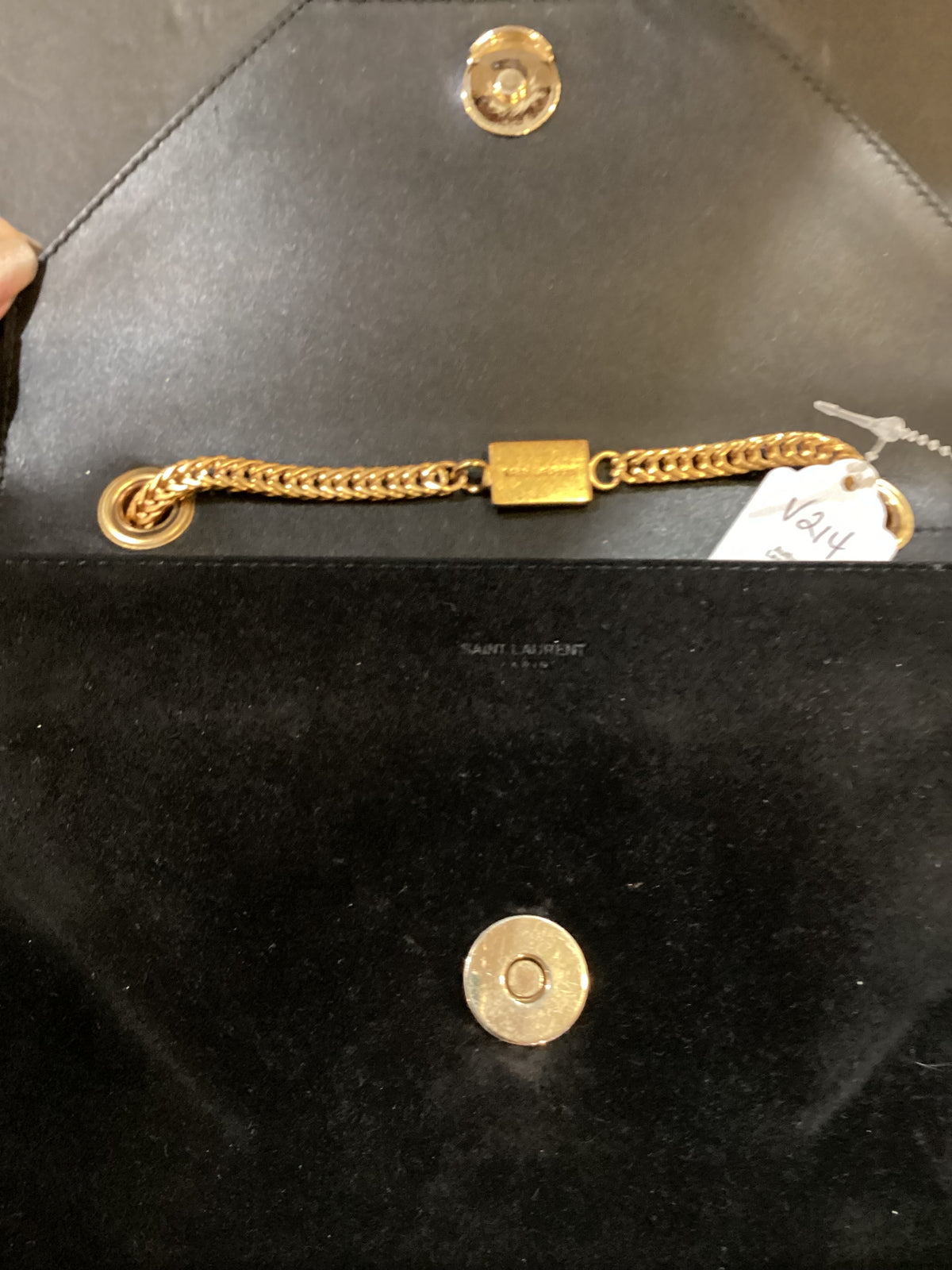Vintage Saint Laurent YSL “Betty” Small Suede Lambskin Gold Chain Crossbody Shoulder Bag