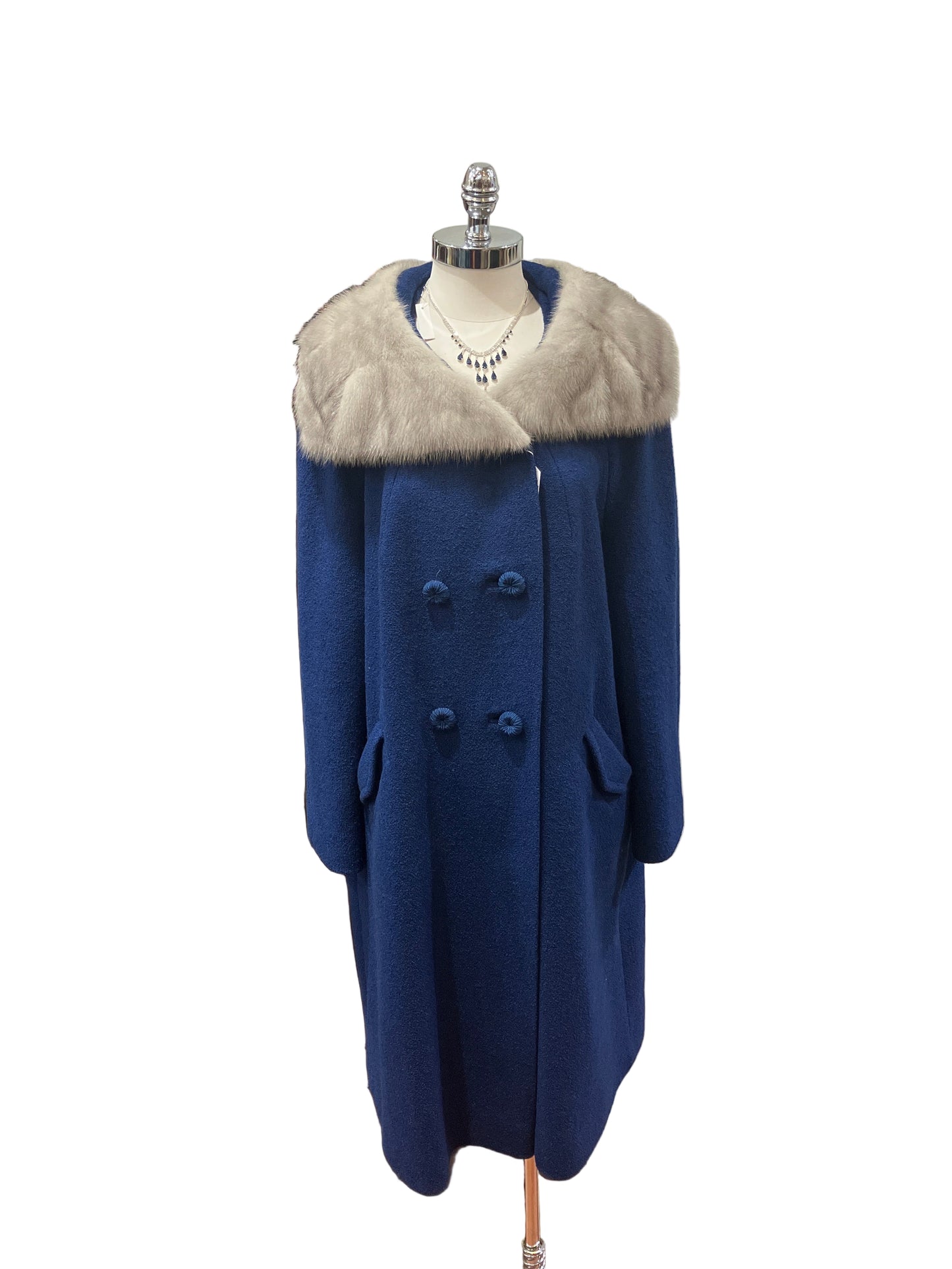 Vintage Youthcraft Cobalt Blue Coat w/ Gray Fur Collar