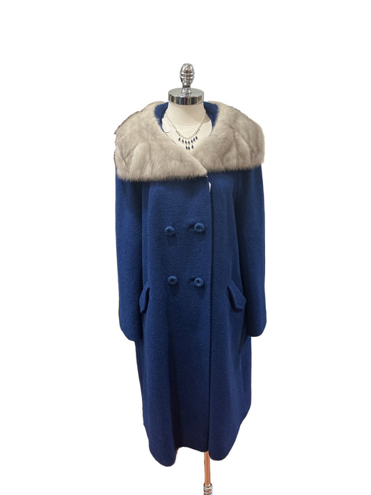 Vintage Youthcraft Cobalt Blue Coat w/ Gray Fur Collar