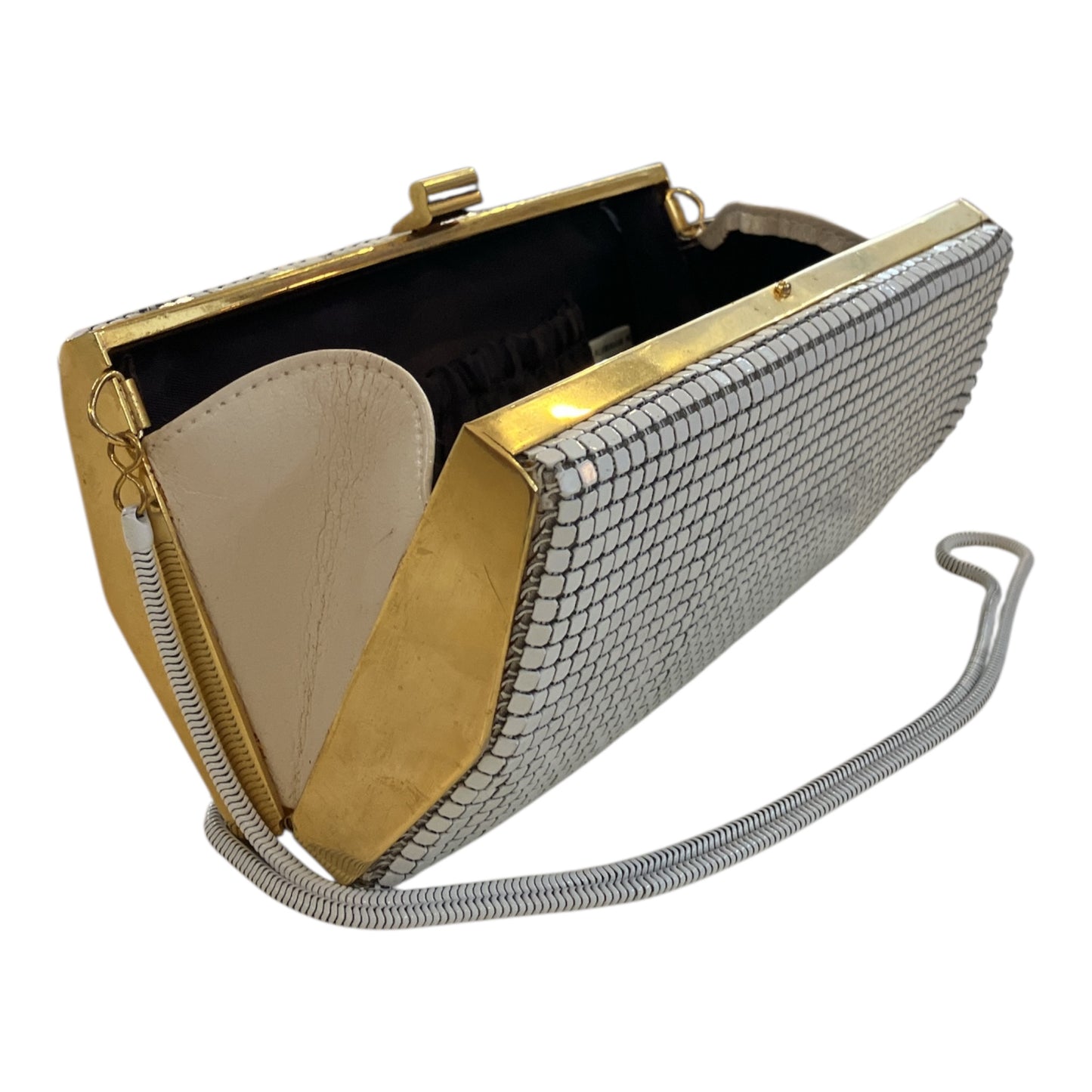 Vintage White Metal Mesh Bag With Detachable Long Chain Strap