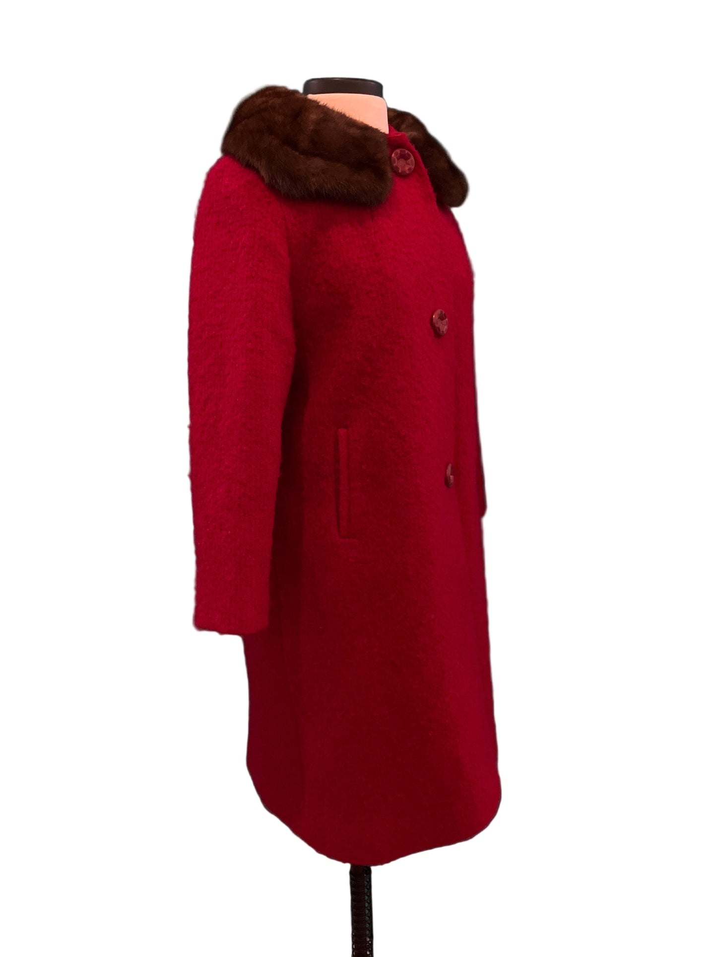 Vintage 1960’s Red Wool Coat w/ Mink Collar