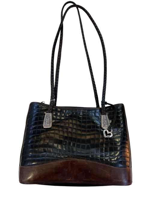 Vintage Brighton Shoulder Bag Croc Embossed Brown Trim Braided Handle
