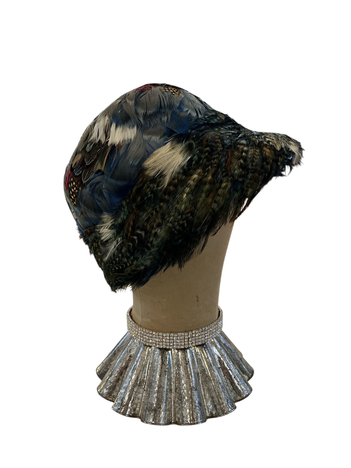 Vintage 1950s/1960s Union Made Feather Hat Dyed Blue
