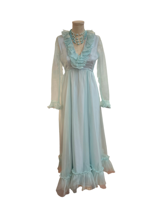 Vintage 1960s Emma Domb Aqua Color Maxi