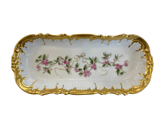 Vintage Limoges France Hand-Painted Pink Oval Dish