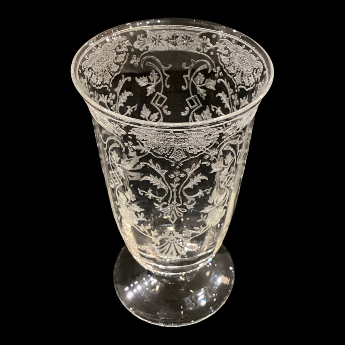 Vintage Etched Glass Fostoria Glass Co. Water Goblets Clear Art Nouveau Style Sold as a Set of 5 (5pc)