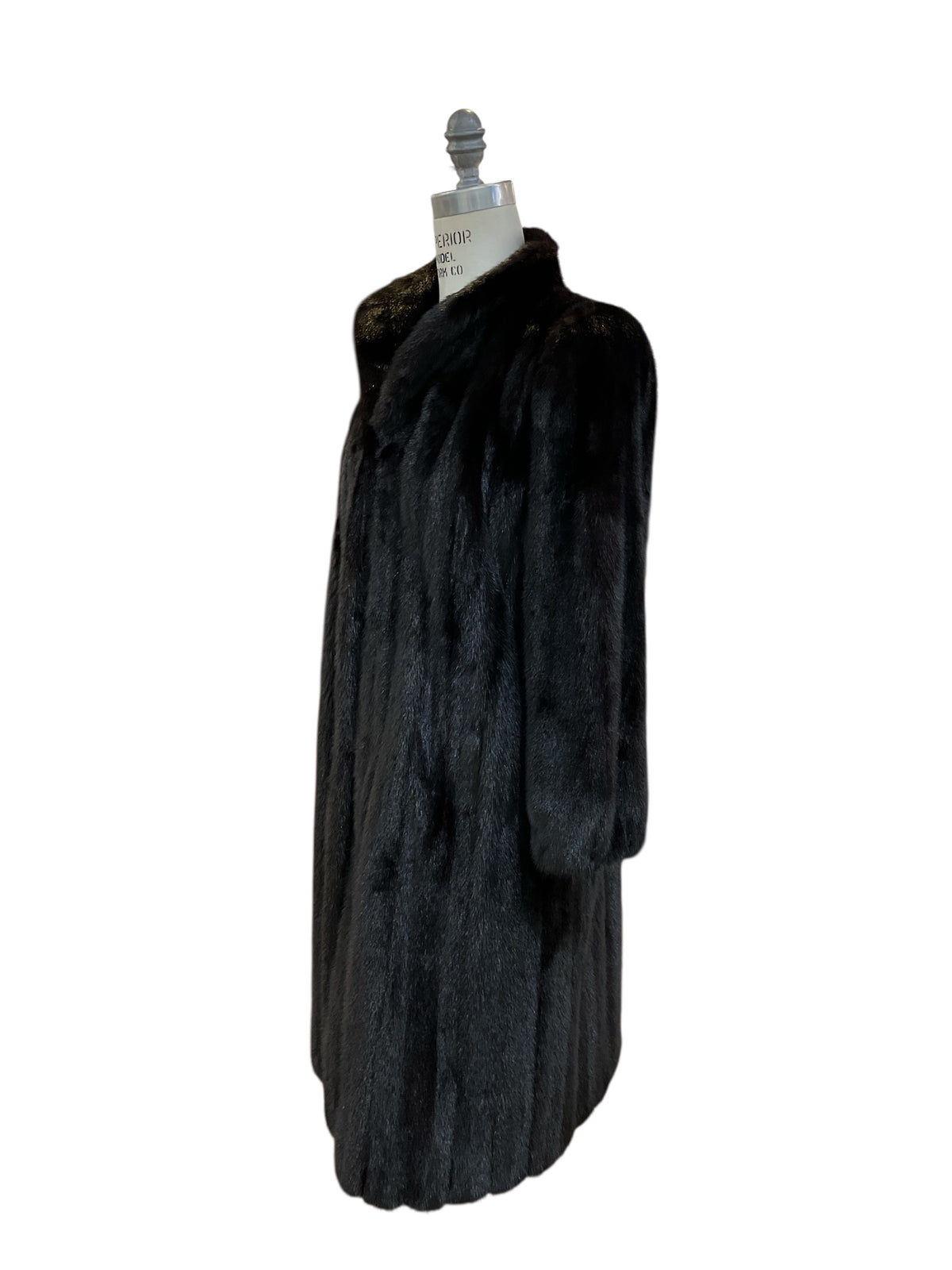 Vintage 1950s 1960s Luxe Dark Brown Black Genuine Mink Fur Coat Dress Length with Hidden Interior Pockets Hook and Eye Closure