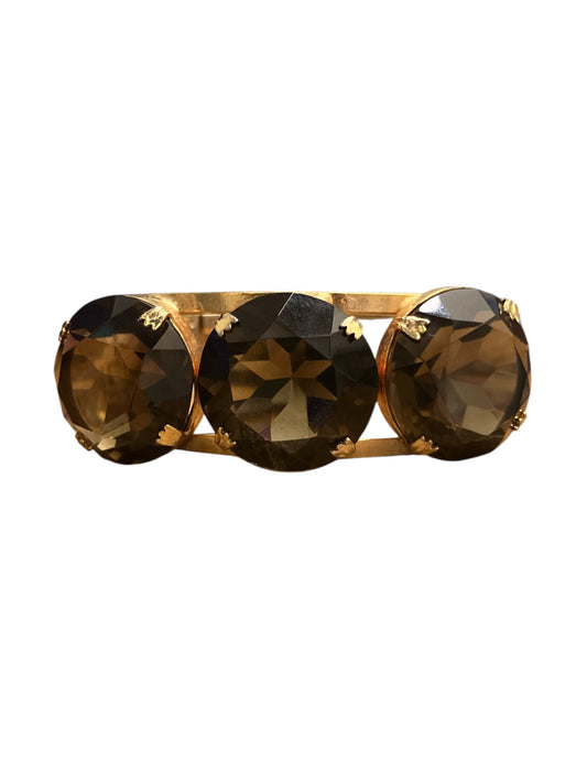Chunky Smoky Quartz Bangle Gold Tone