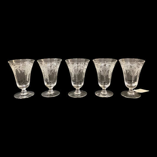 Vintage Etched Clear Glass Small Port Goblets Rare Pattern Set of 5 Sold Together (5pc)