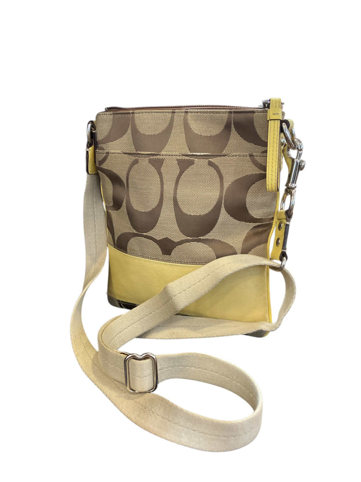 Vintage Coach Butter Yellow Crossbody Rectangle Signature Canvas Trimmed in Patent Leather