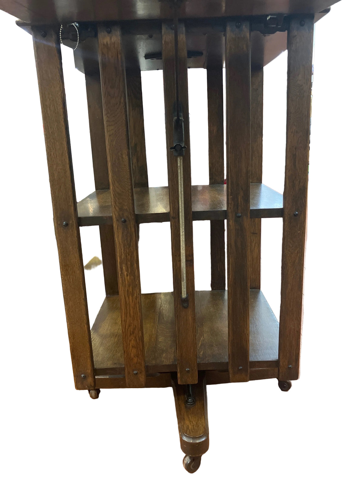 Antique Victorian Rotating Book Case with Fold Out Desk Shelf Solid Wood Freshly Cleaned and Conditioned
