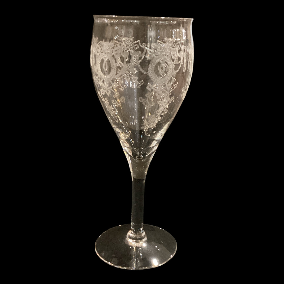 Vintage Etched Water Goblets Set of 8 Monongah Glass Company Later Hocking Laurel Wreath and Swags Art Nouveau Patten Glasses Sold Together (8pc)