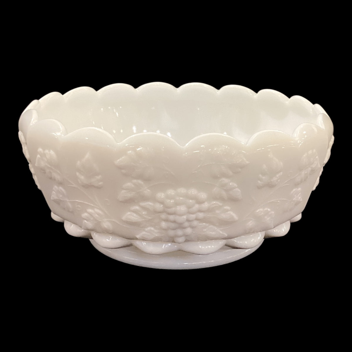 Vintage Milk Glass Large Bowl with Grape Pattern White Serving Dish (1pc)