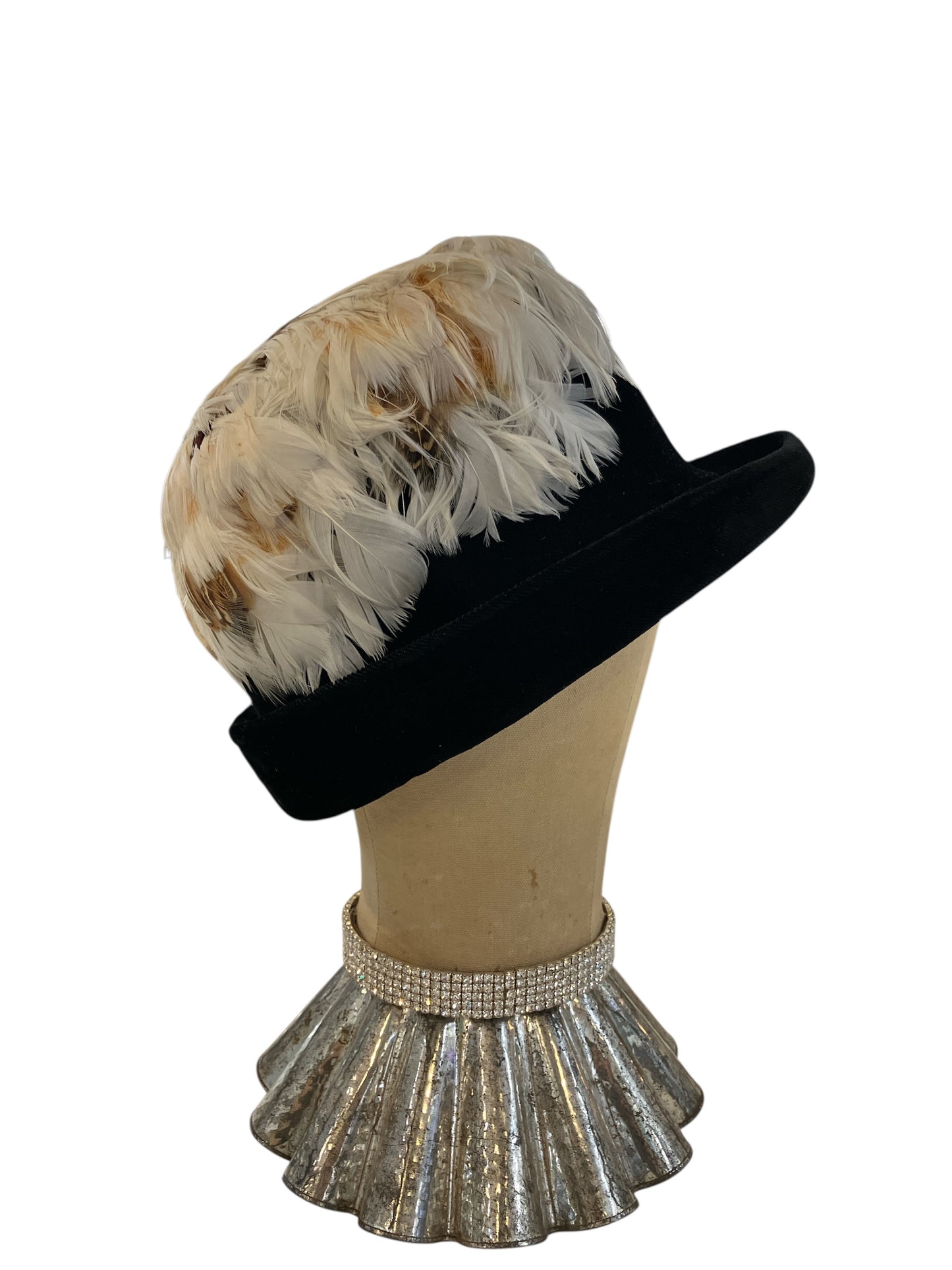 Vintage Union Label Black Hat with White and Brown Feathers