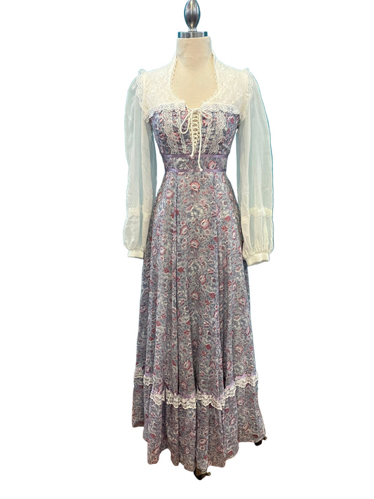 Vintage Purple Gunne Sax Dress w/ Pink Floral Pattern