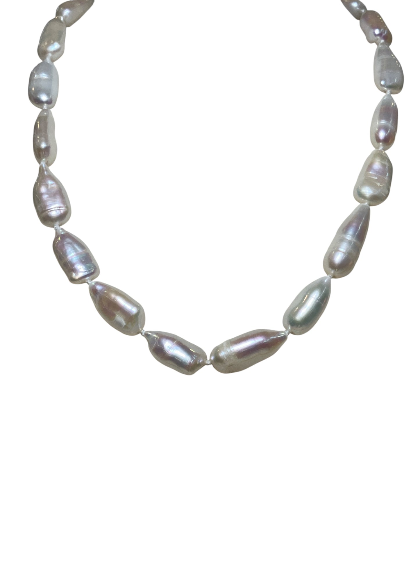 Vintage Genuine Natural Large Baroque Pearl 18inch Princess Necklace with Sterling Silver Clasp Mark 925