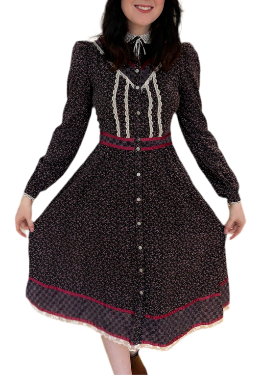 Gunne Sax by Jessica Black Calico Cotton Dress