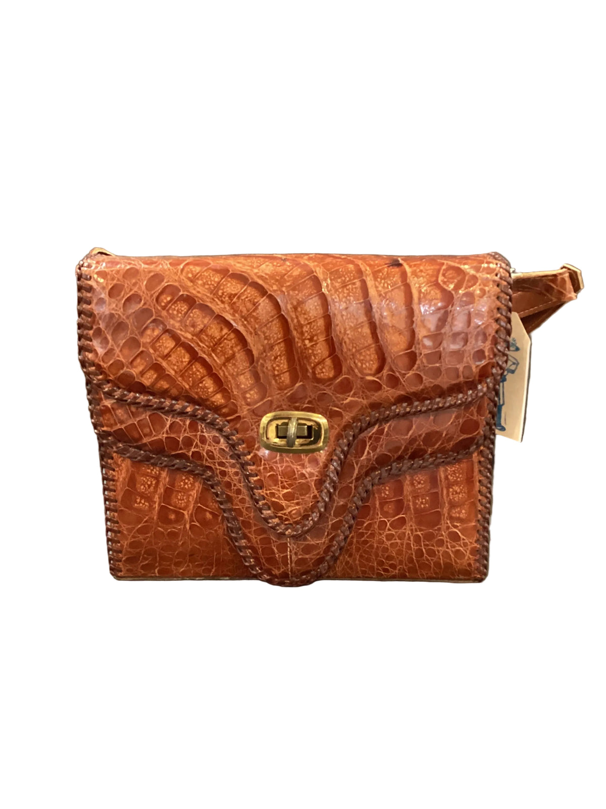 Vintage 1940s Genuine Crocodile Skin Brown Bag Two Compartment Convertible Strap(Sold As-Found)