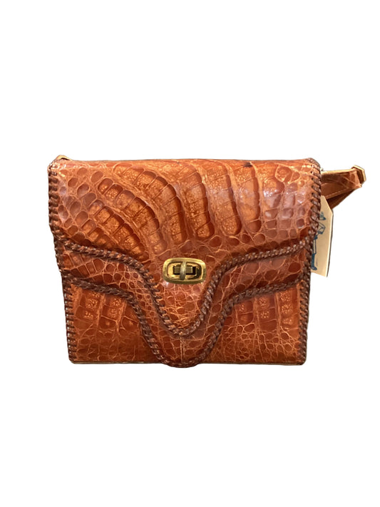 Vintage 1940s Genuine Crocodile Skin Brown Bag Two Compartment Convertible Strap(Sold As-Found)