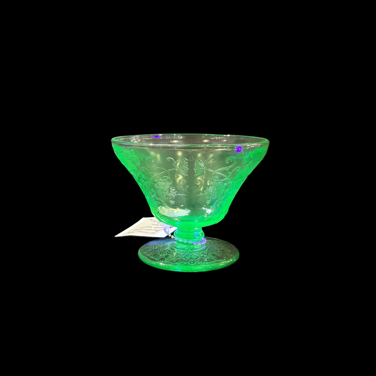 Vintage Depression Glass Uranium Green Vaseline Etched Sherbet Cup Sold Individually (1pc, 4 available)