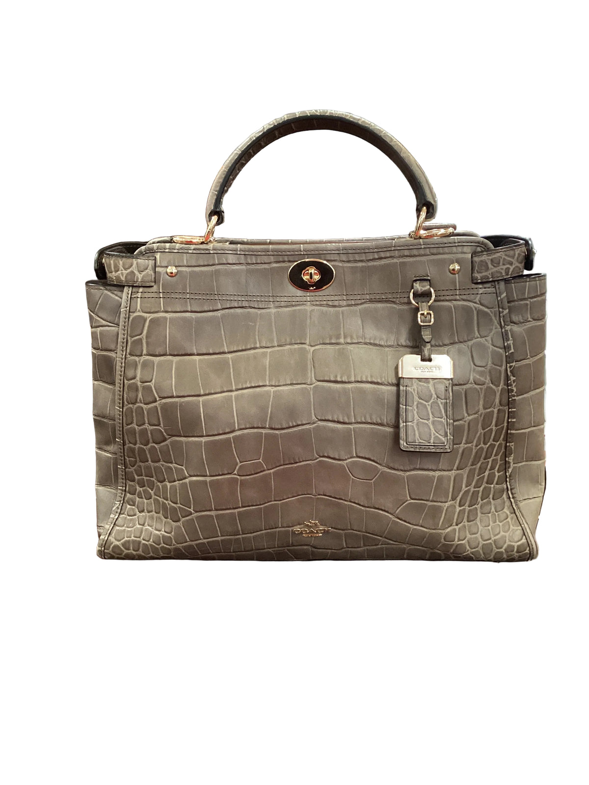 Vintage Coach Grammercy 33638 Satchel Bag in Croc Embossed Gray Leather Like New Wihout Tags Birkin Style Carry All
