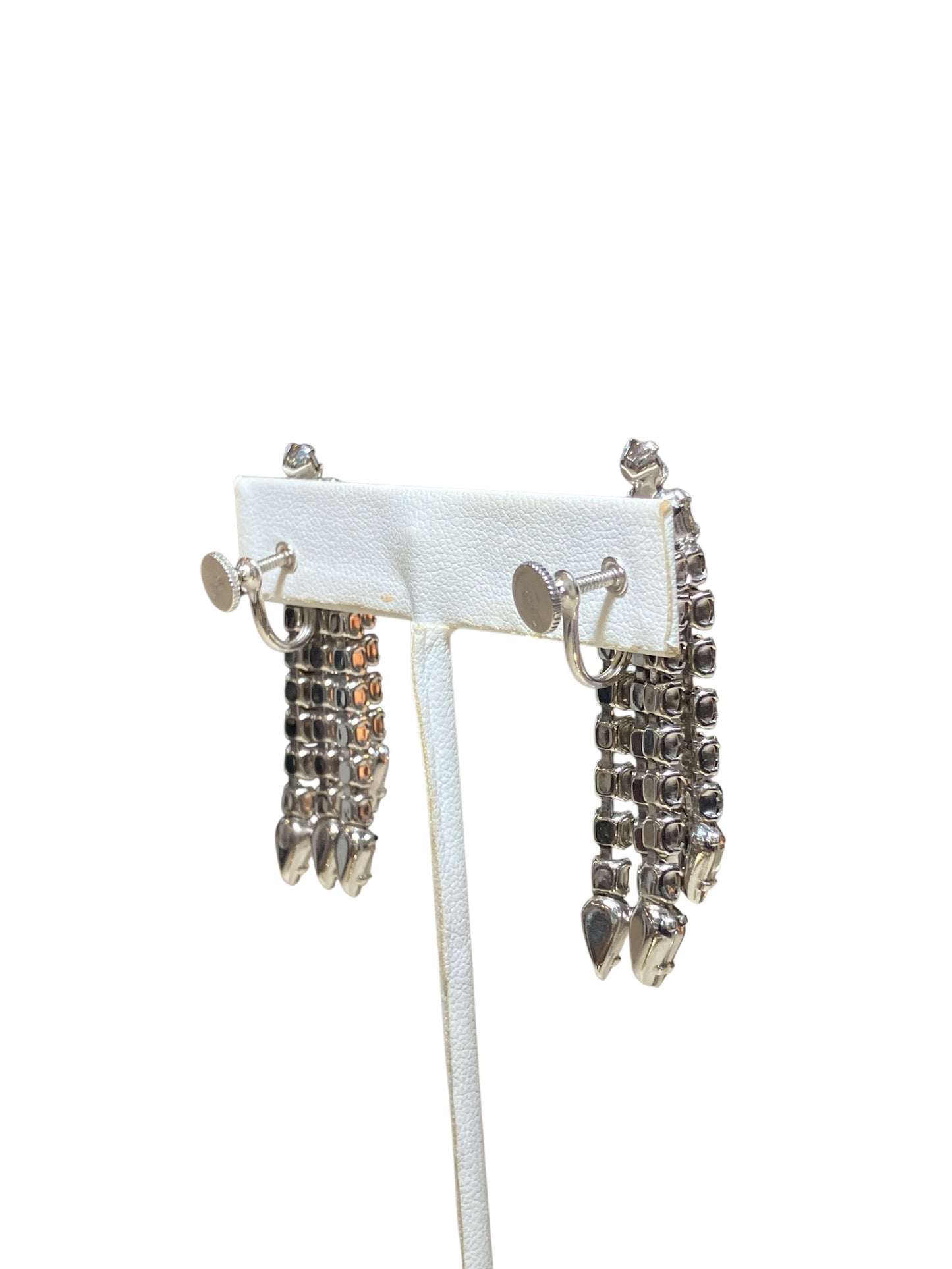 Stunning Vintage 1950s Luxe Screw Back Rhinestone Earrings Tassel Style Heavy Layered Clear Stones