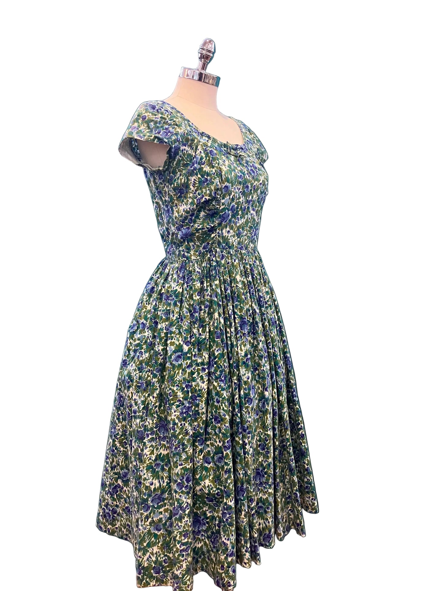 1950s Jerry Gilden Blue Floral Dress