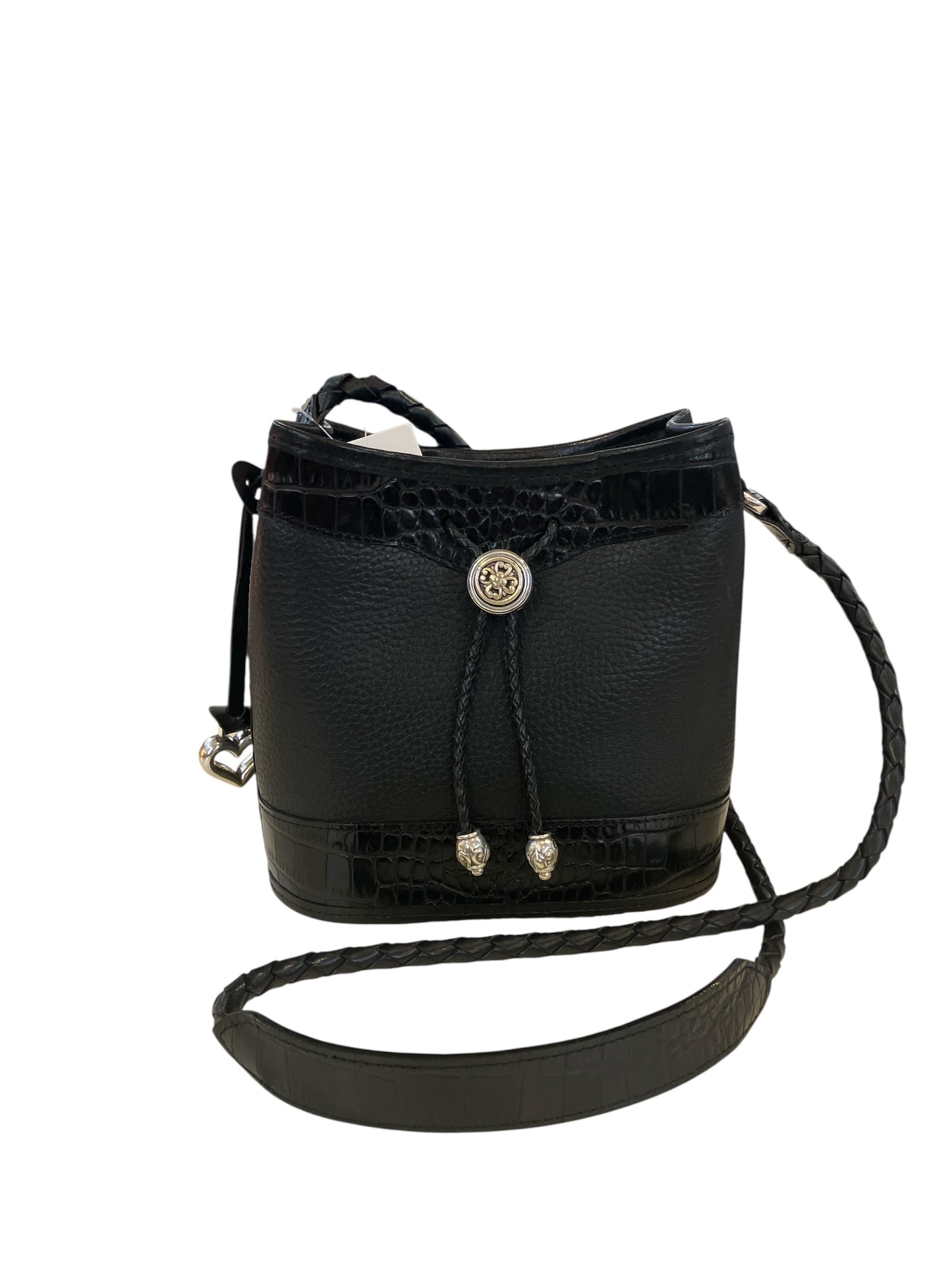 Vintage Brighton Small Black Cross Body Bucket Bag With Drawstring Closure
