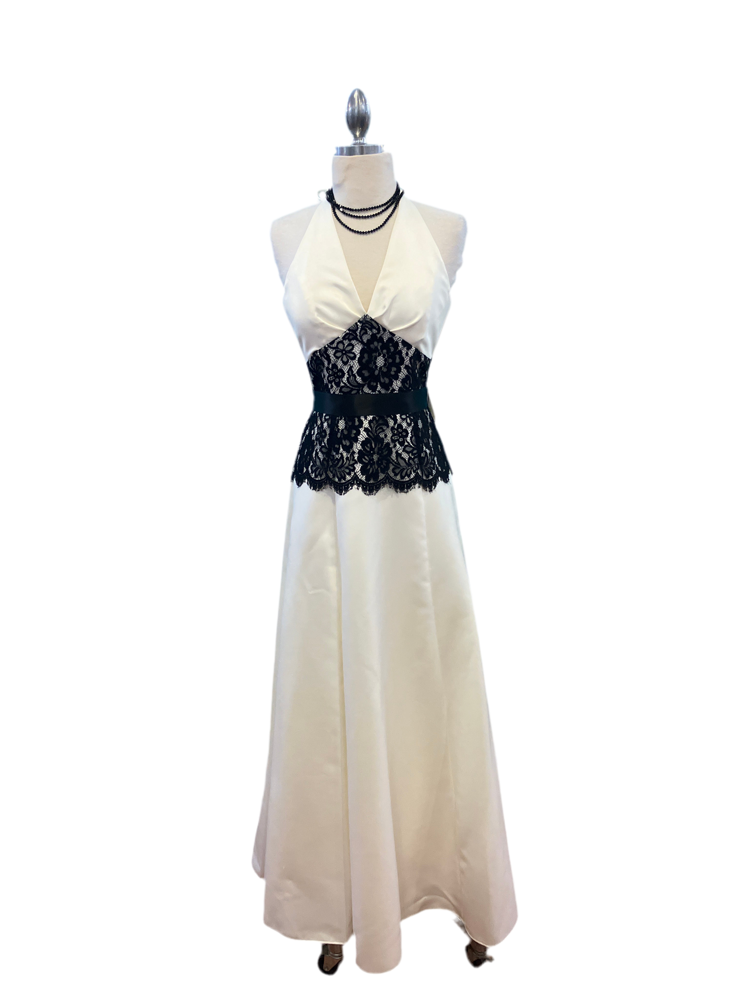Vintage New With Tags (Deadstock) Jessica McClintock White Gown with Black Lace