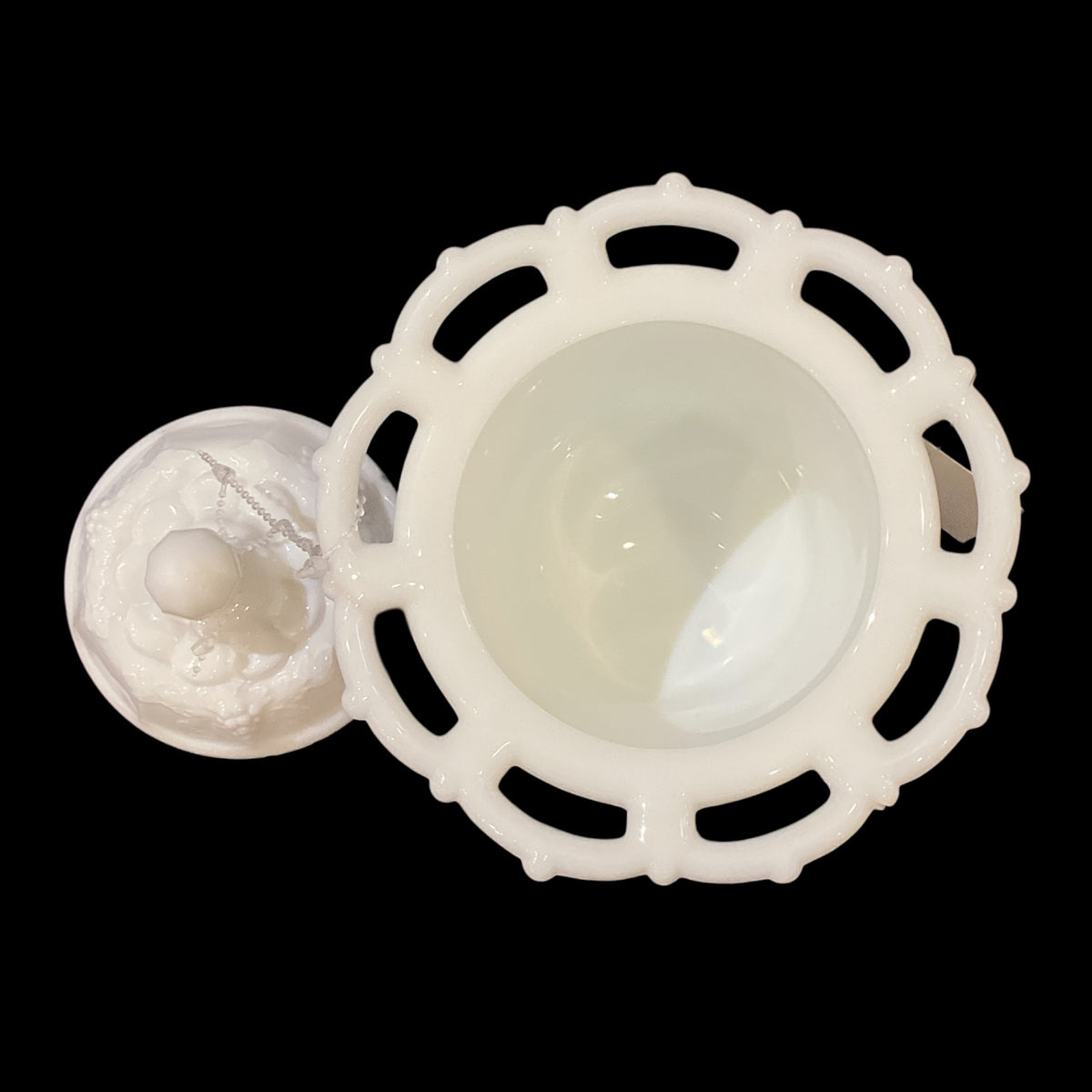 Vintage Milk Glass Candy Dish With Lid Grape Pattern White Open Edge Design (2pc 1 Dish 1 Lid)