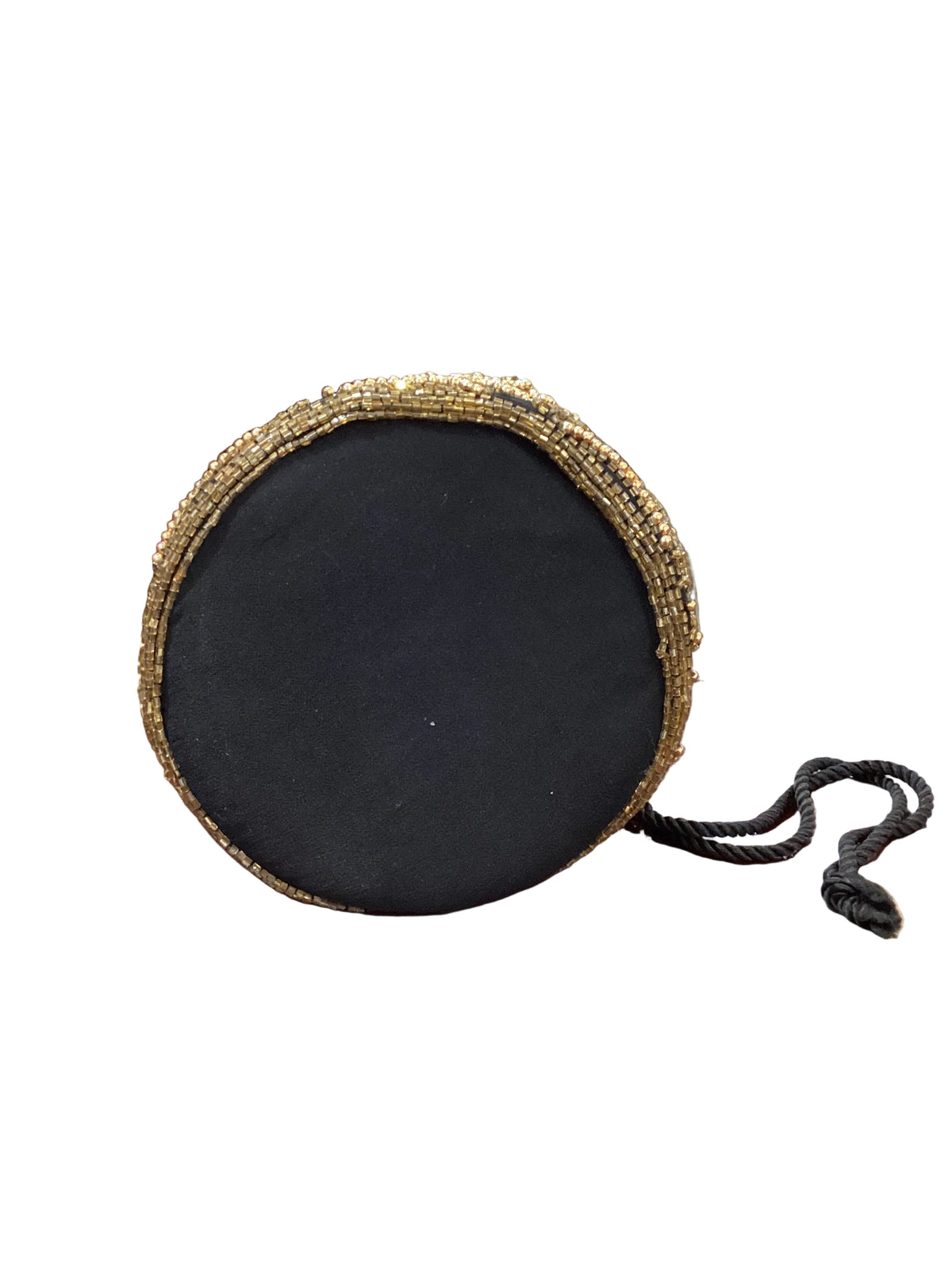 Vintage One of a Kind Black Gold Beaded Drawstring Pouch