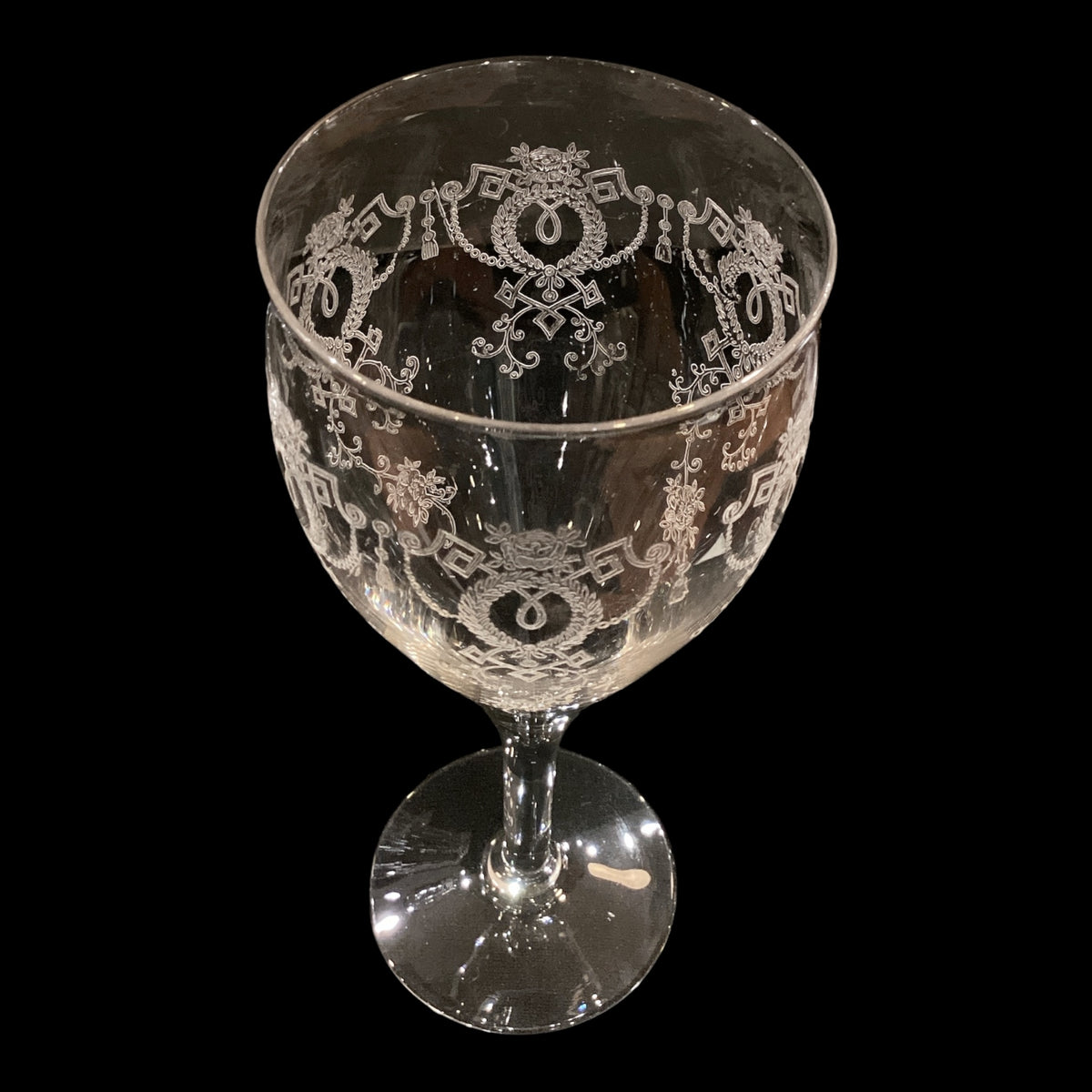 Vintage Etched Water Goblets Set of 8 Monongah Glass Company Later Hocking Laurel Wreath and Swags Art Nouveau Patten Glasses Sold Together (8pc)