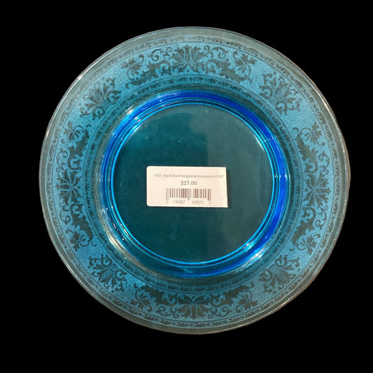 Vintage Etched Glass Turquoise Blue Plate Sold Individually(1pc, 3 available)
