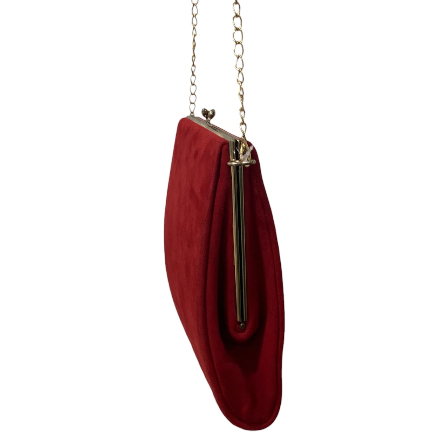 Vintage Charles Originals Red Suede Kisslock Purse with Gold Hardware and Detachable Chain Strap