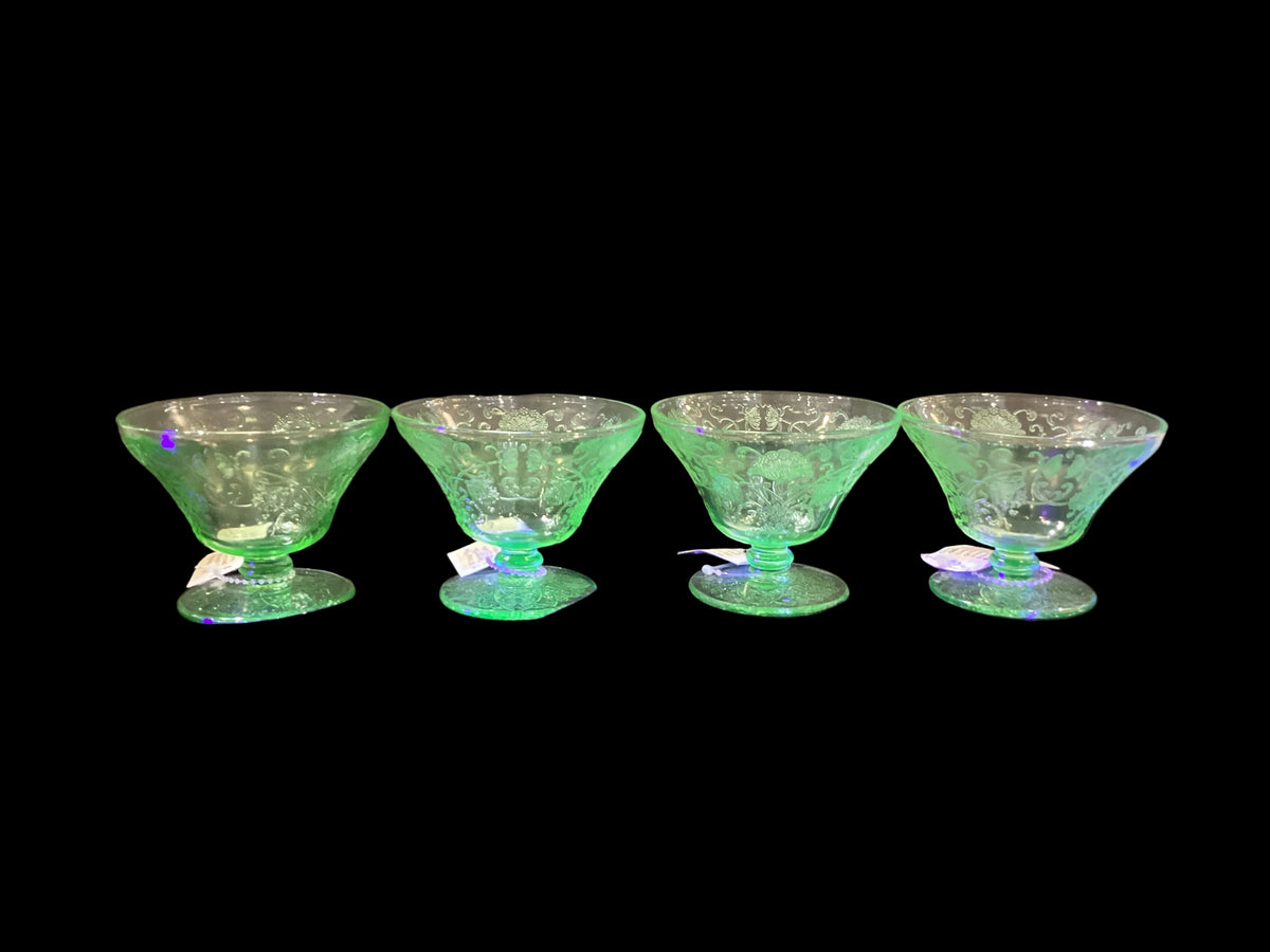 Vintage Depression Glass Uranium Green Vaseline Etched Sherbet Cup Sold Individually (1pc, 4 available)