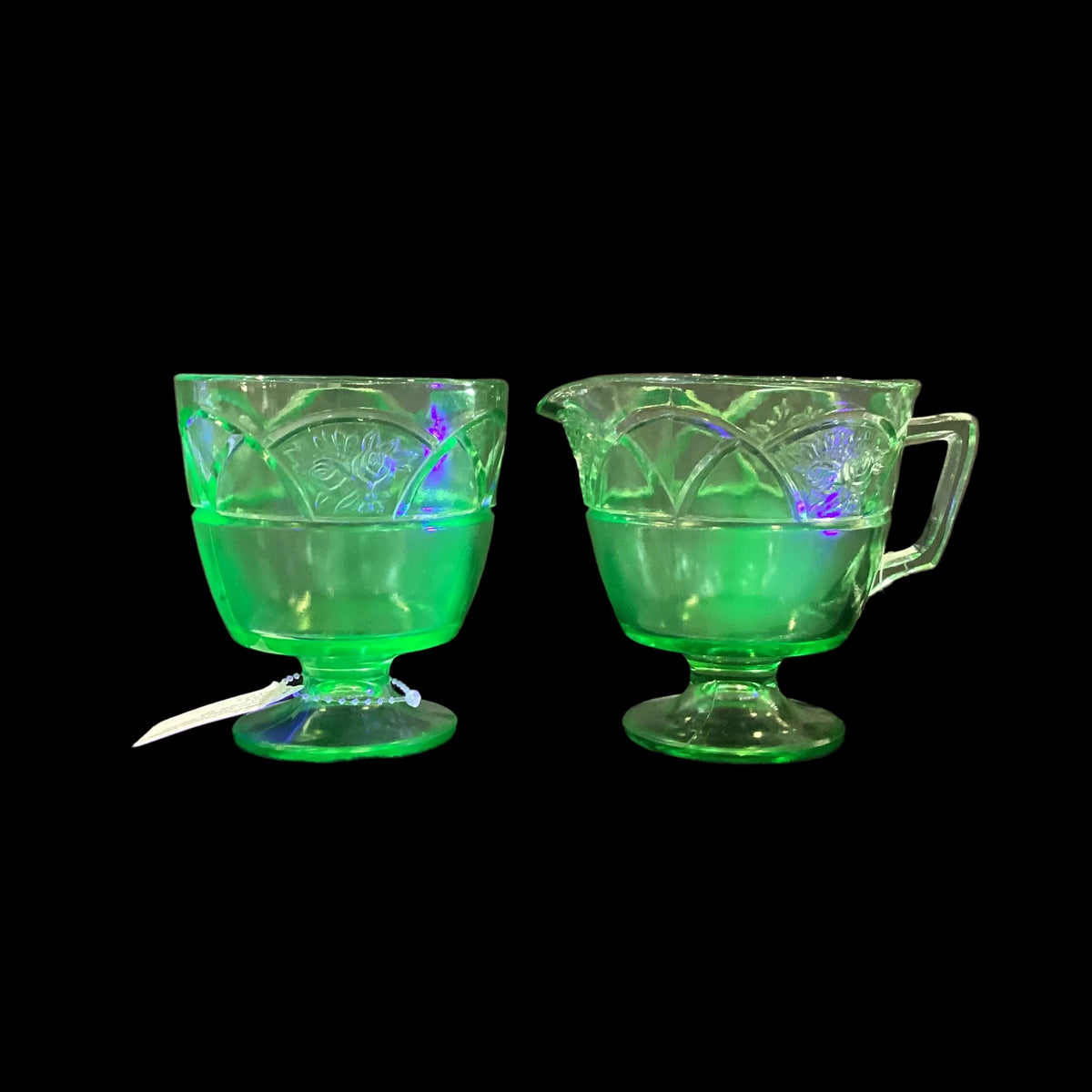 Vintage Uranium Depression Vaseline Glass Green Cream and Sugar Sold as a Set (2pc)