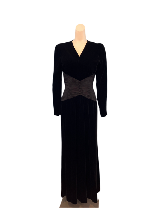 Vintage Oscar de la Renta (Saks Fifth) Black Velvet & Silk Dress