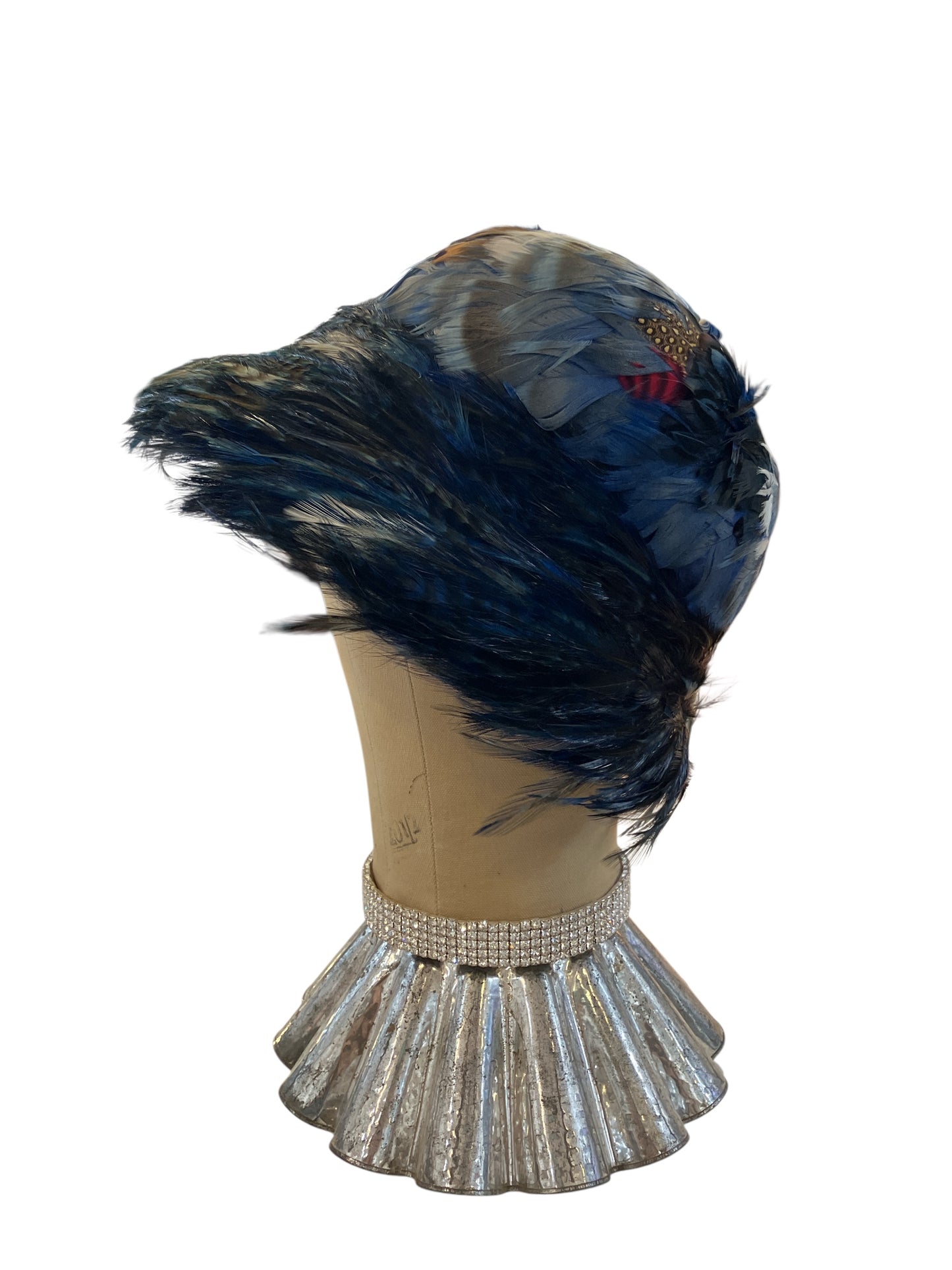 Vintage 1950s/1960s Union Made Feather Hat Dyed Blue