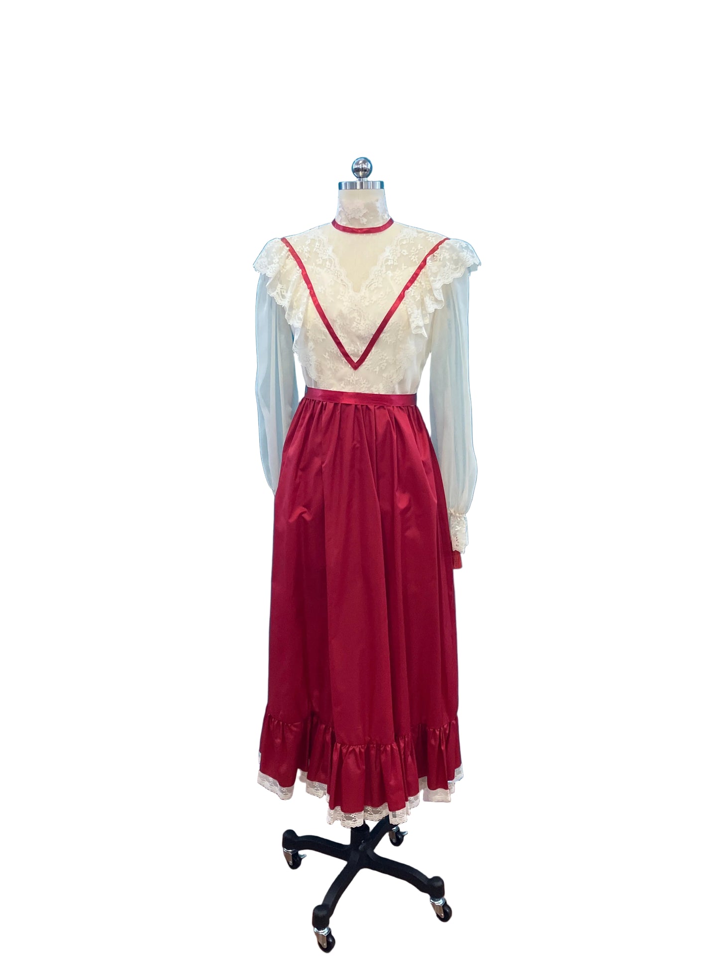 Bernelle Fashions Dress Red w/ Cream Lace