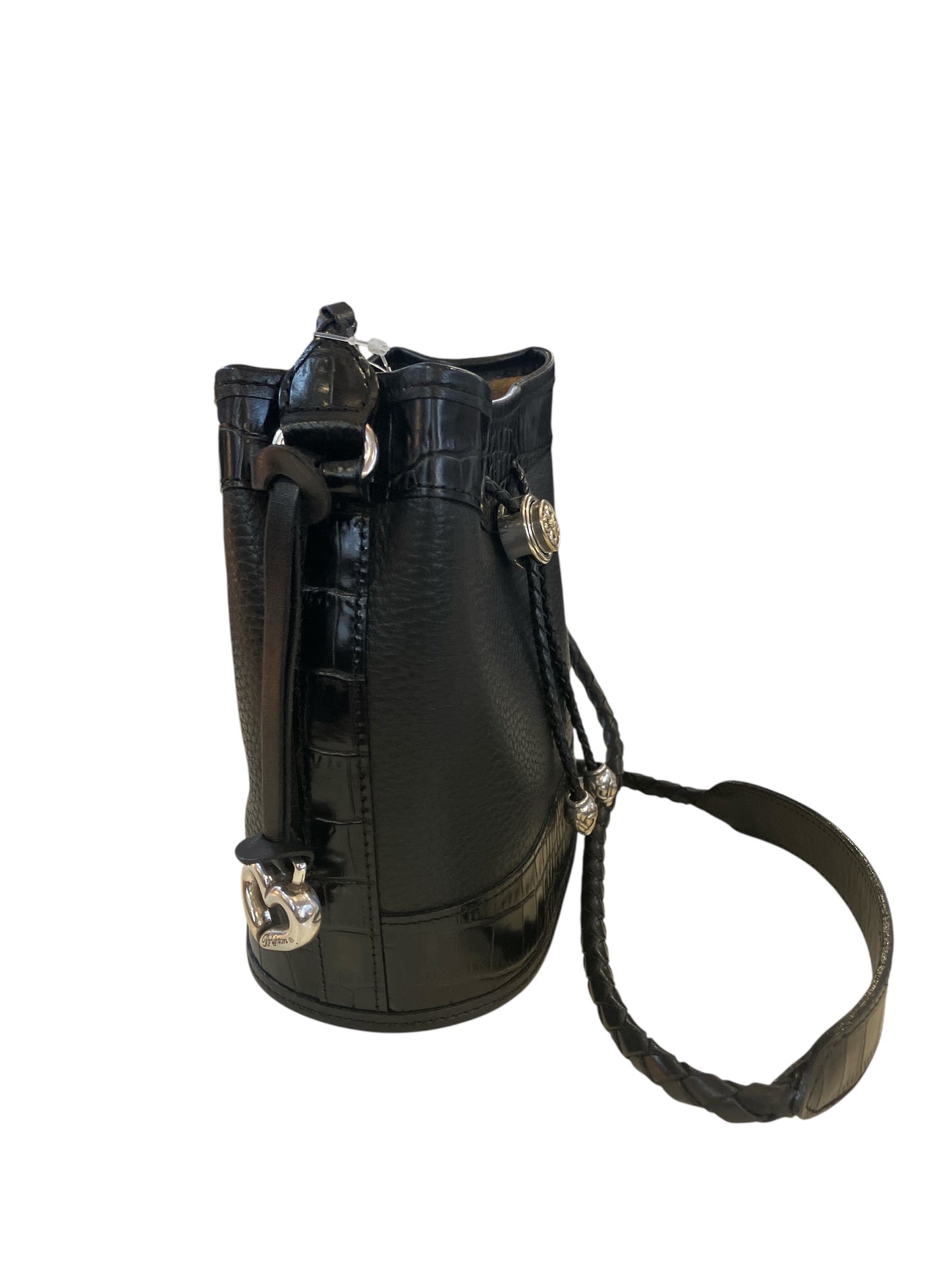 Vintage Brighton Small Black Cross Body Bucket Bag With Drawstring Closure