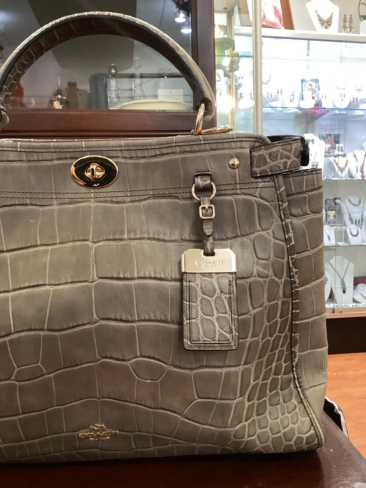 Vintage Coach Grammercy 33638 Satchel Bag in Croc Embossed Gray Leather Like New Wihout Tags Birkin Style Carry All