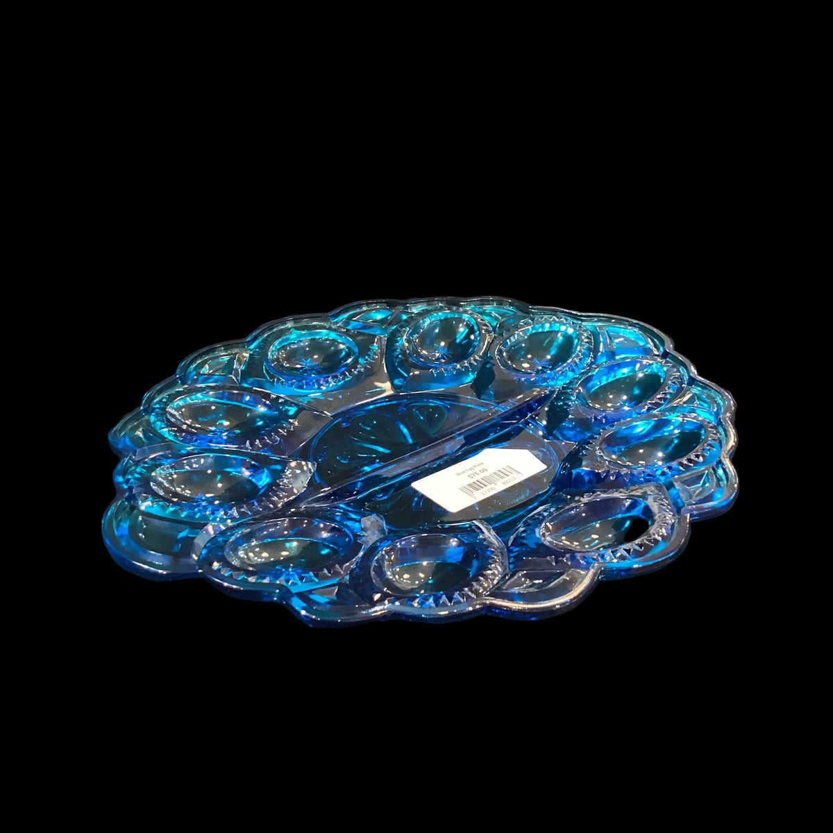 Vintage Rare Turquoise Blue Moon & Star Pattern Deviled Egg Serving Dish Holds 10 Eggs (1pc)