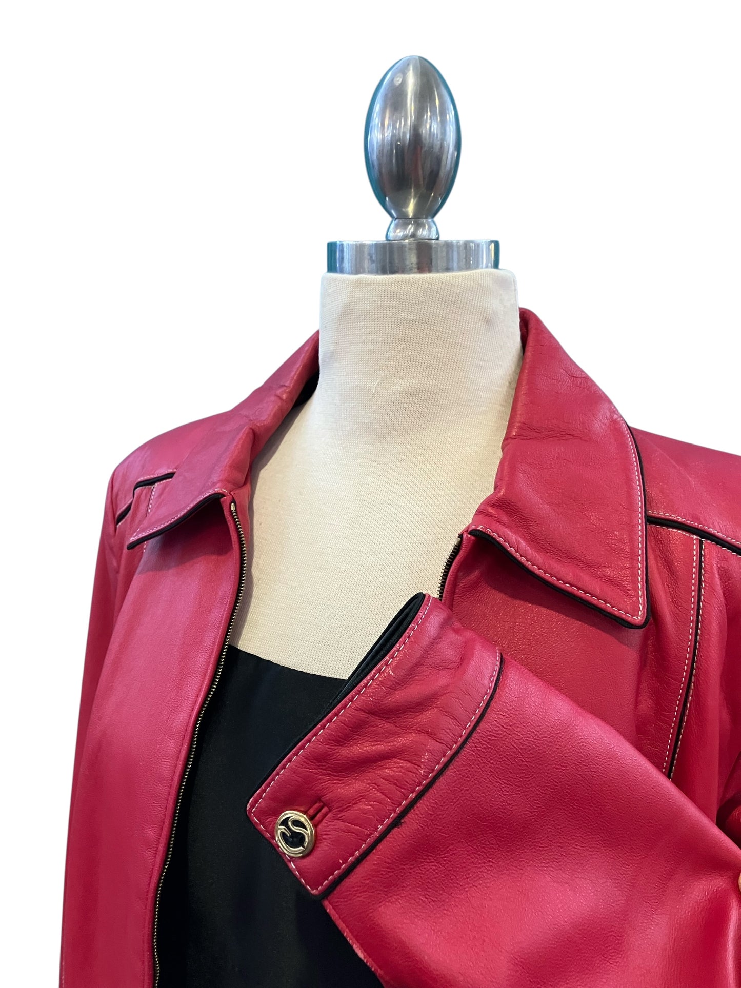 Vintage St John Sport by Marie Gray Pink Leather Jacket Zipper Closure