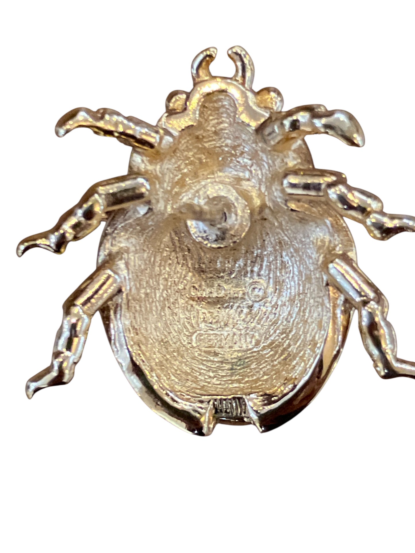 Vintage Christian Dior Gold Tone Crystal Ladybug Pin Made in Germany