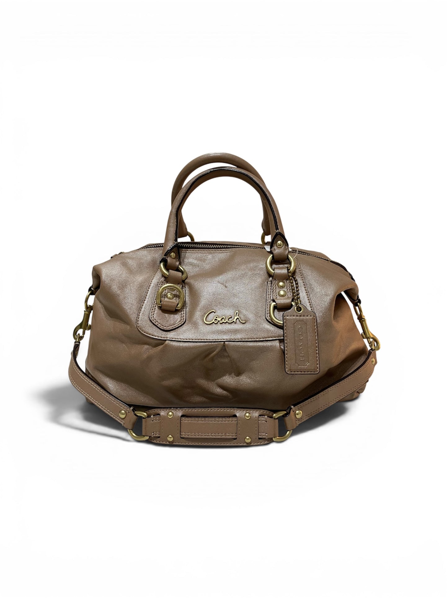 Vintage COACH Ashley Leather Satchel Shimmery Taupe Light Brown Bag Convertible