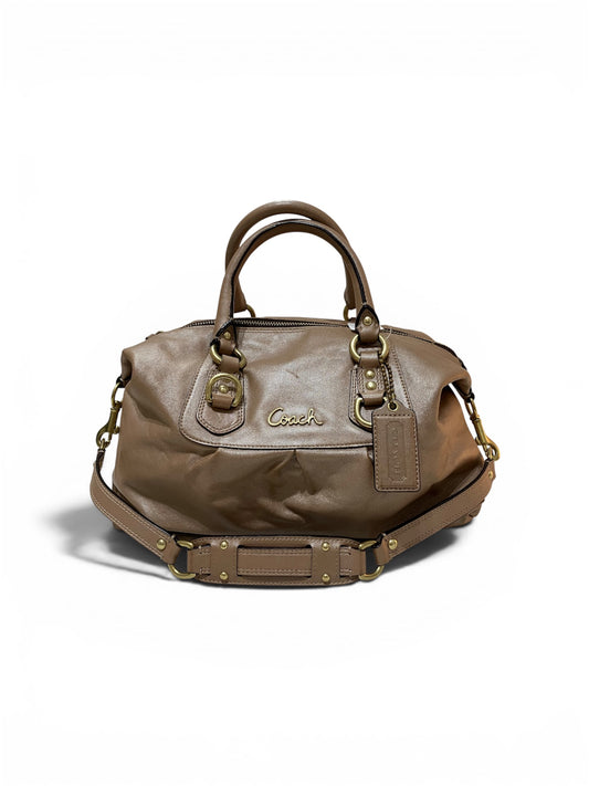 Vintage COACH Ashley Leather Satchel Shimmery Taupe Light Brown Bag Convertible